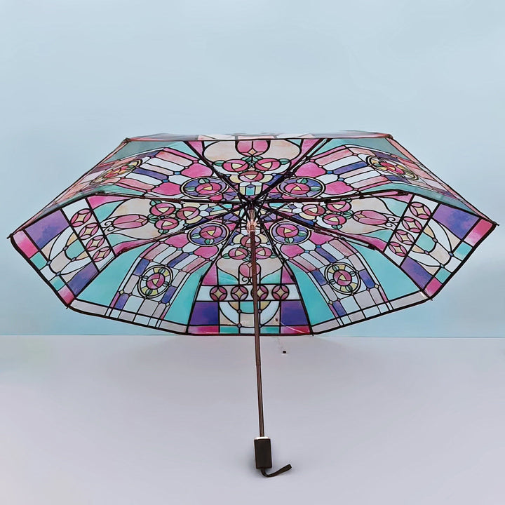 Women Folding Umbrella with Artistic Glass Window Design Kalsten