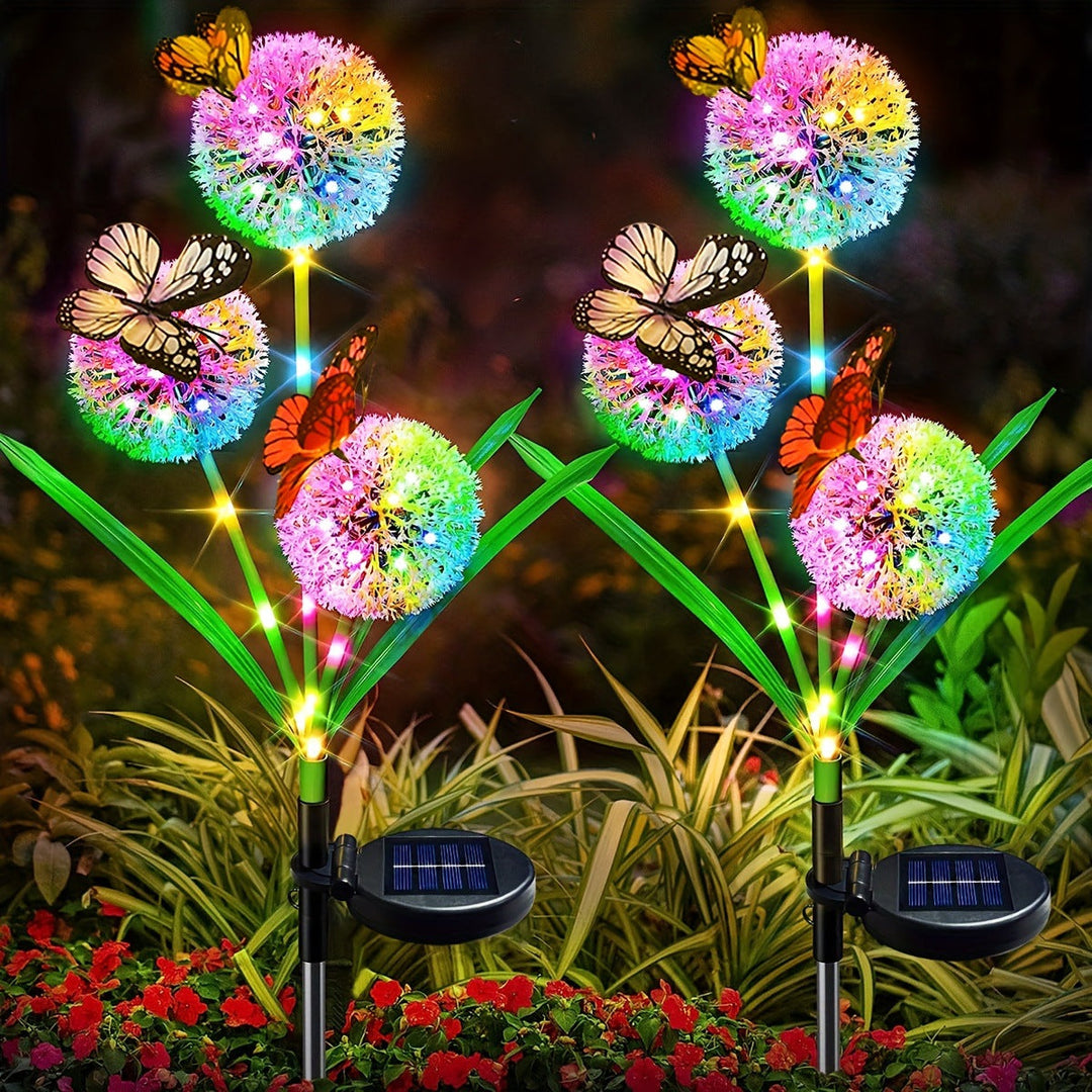 Solar Dandelion Orb Garden Stake Lights With Butterfly Accent And Dusk-To-Dawn Sensor Kalsten