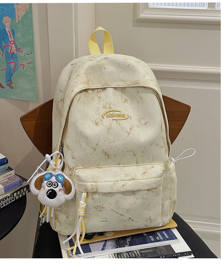 Casual Marble-Textured School Backpack