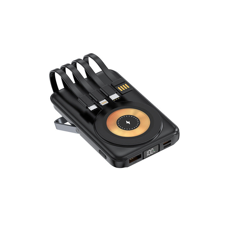 Compact power bank with integrated charging cable and wireless charging function Kalsten