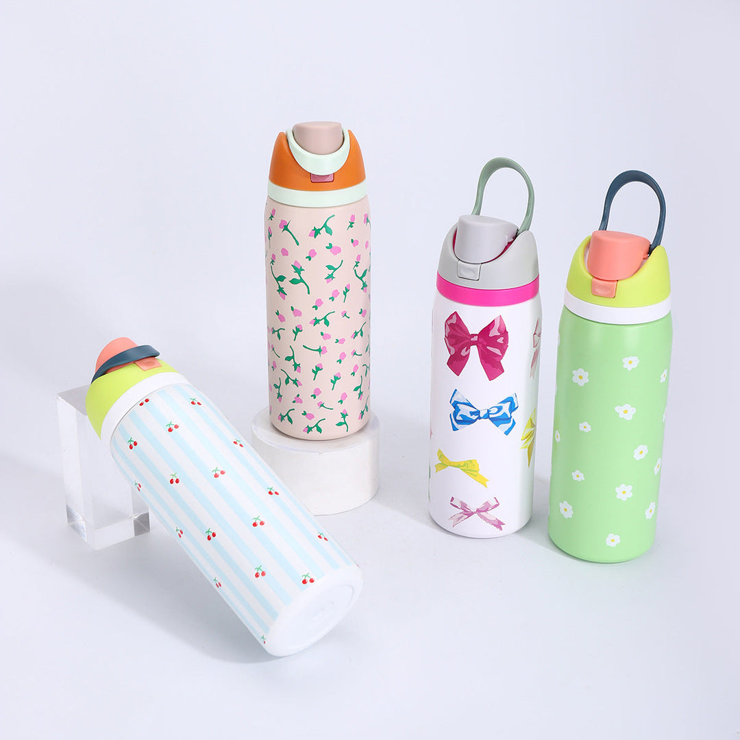 Vacuum-Insulated Stainless Steel Bottle With One-Touch Flip Lid And Integrated Carry Loop