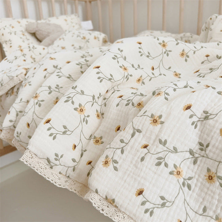 Unisex Breathable Muslin Blanket with Floral Ruffle Design Kalsten