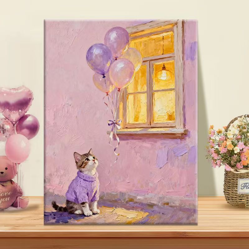 Playful Cat Illustration Canvas Art Kalsten