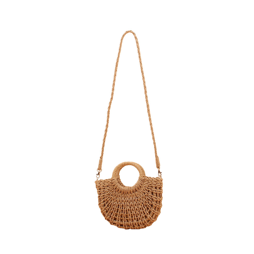 Shoulder bag made of woven natural material with round opening Kalsten