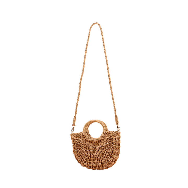 Shoulder bag made of woven natural material with round opening Kalsten