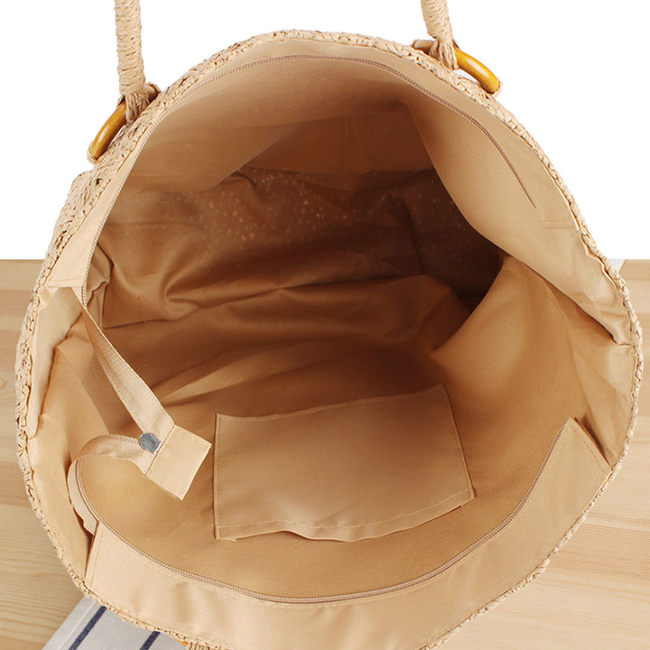 Braided beach bag with wood details Kalsten
