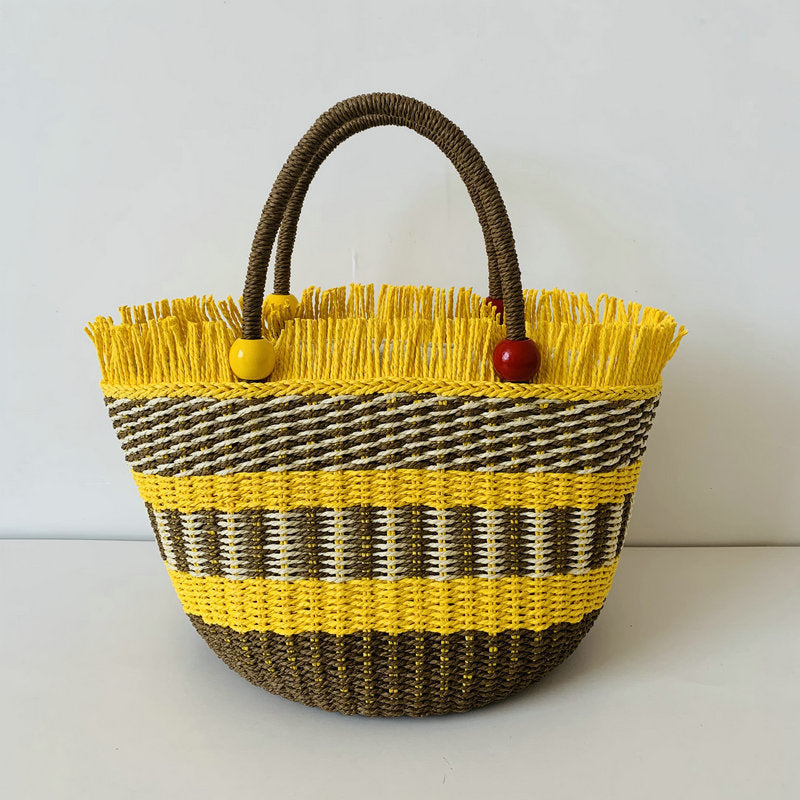 Generous braided tote bag with colorful fringed edge Kalsten