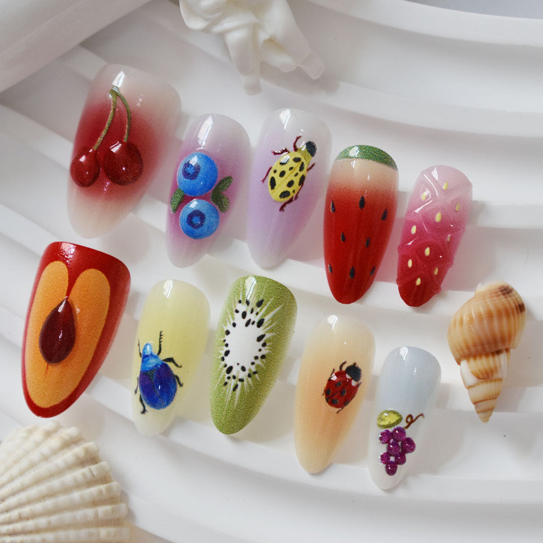 Creative Fruit and Insect-Themed Press-On Nail Art Kalsten