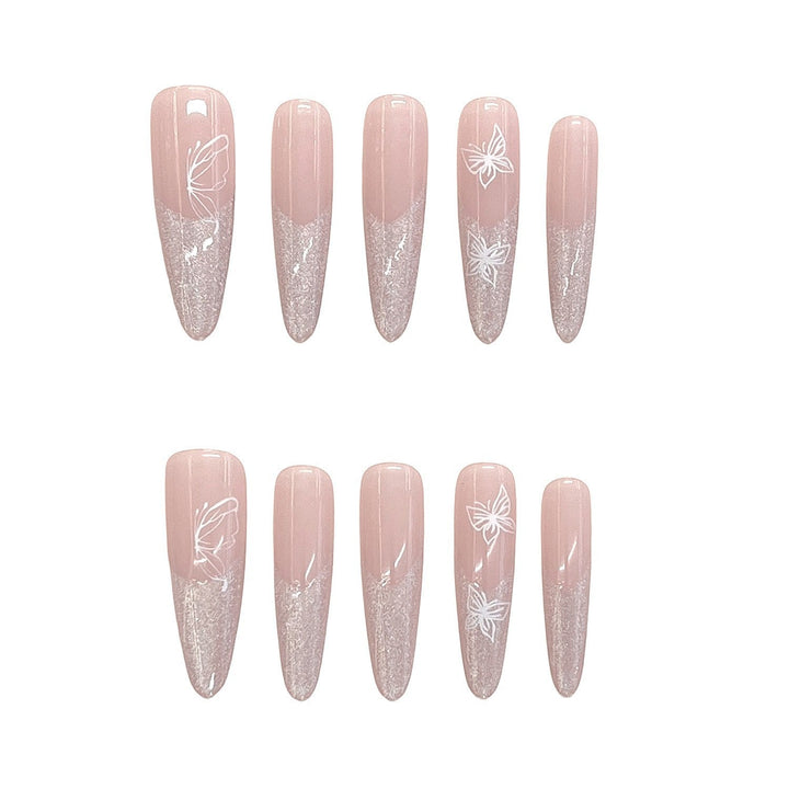 Elaborate Glitter Ombre Press-On Nails with Artistic Butterfly Design Kalsten