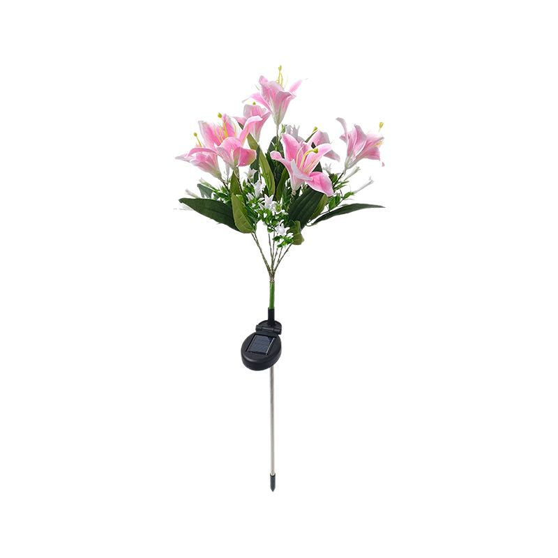 Solar LED Lily Garden Stake Light With Integrated Fairy String And Lifelike Silk Petals Kalsten