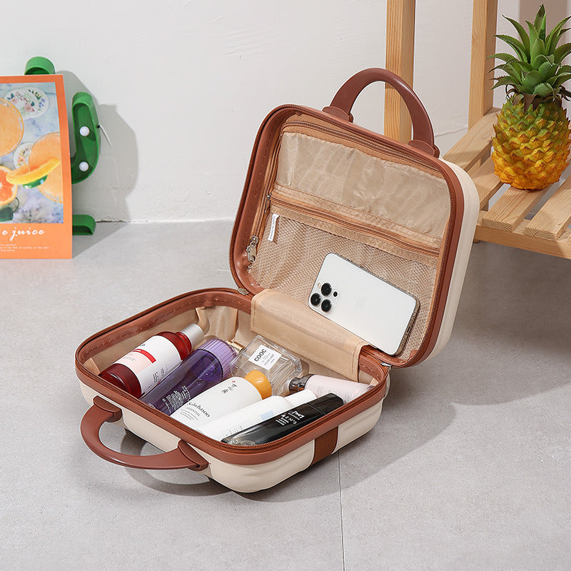 compact hardshell vanity travel case with molded ribbed exterior cushioned organizer panels and dual-lock zipper Kalsten