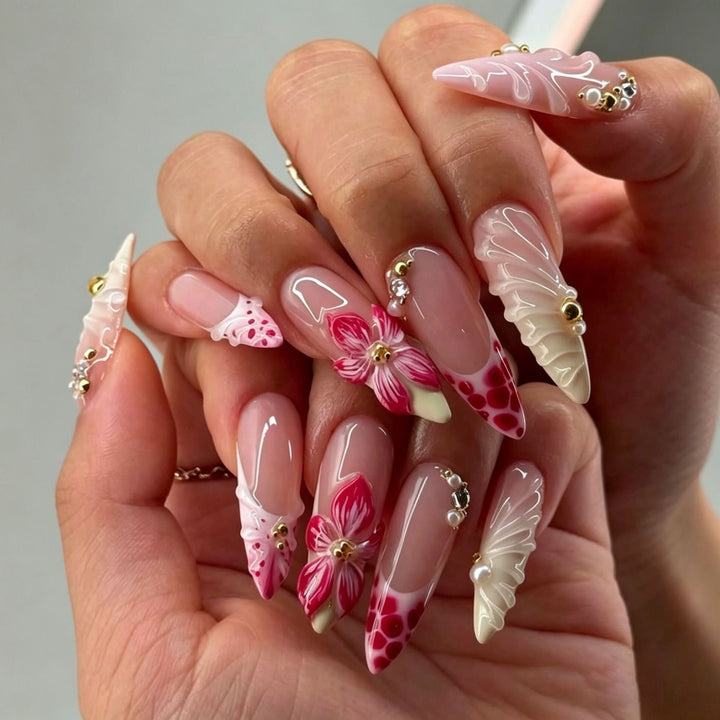 Elegant Press-On Nail Tips with Decorative Bow Kalsten