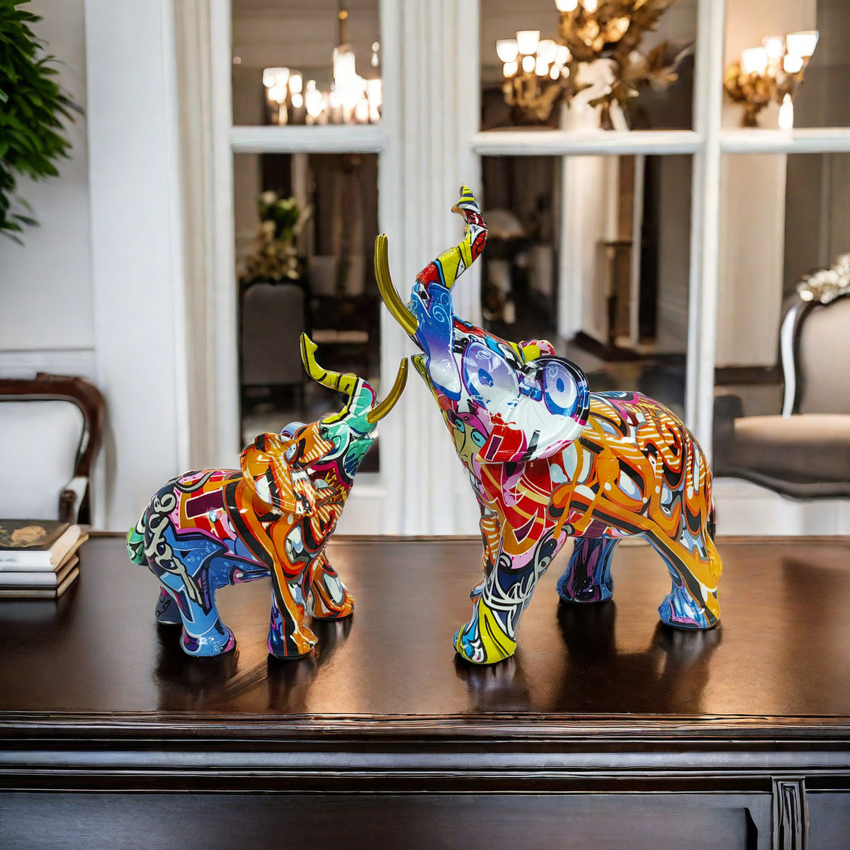 Artistic elephant figure with colorful design Acalora