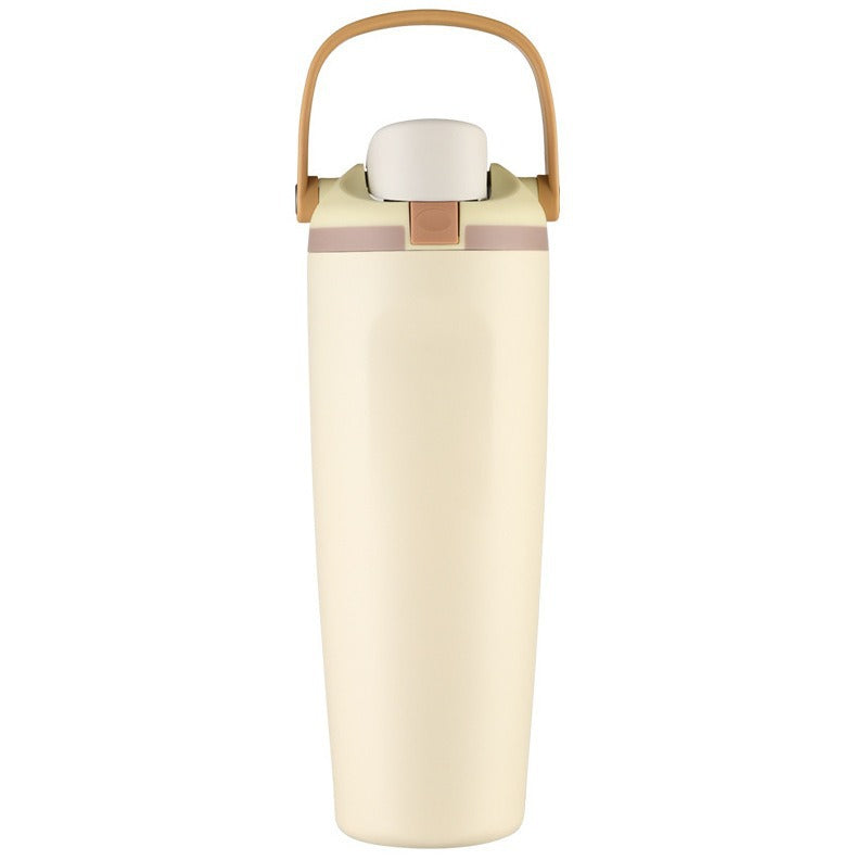 Unisex double-walled vacuum drinking bottle made of stainless steel with one-handed click closure and carrying handle Kalsten