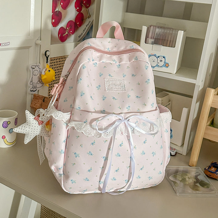 Floral-Embellished School Backpack
