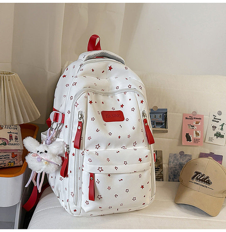 Multi-Pocket Star-Embellished School Backpack