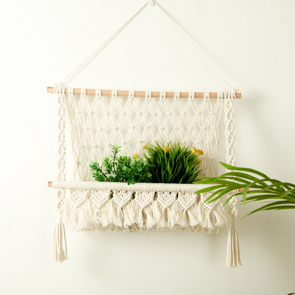 Macrame Wall Hanging with Natural Wood Accents Acalora