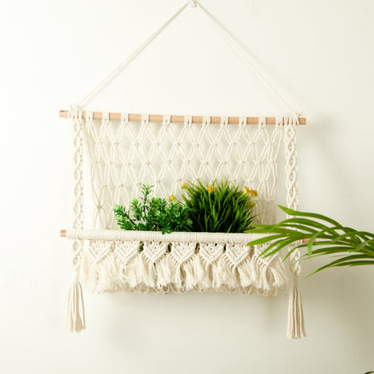 Macrame Wall Hanging with Natural Wood Accents Acalora