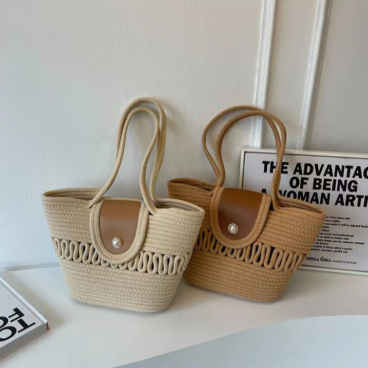 Handcrafted basket bag with elegant leather trim Kalsten