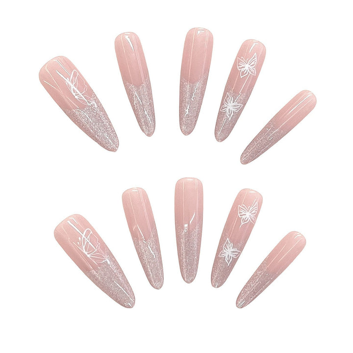 Elaborate Glitter Ombre Press-On Nails with Artistic Butterfly Design Kalsten