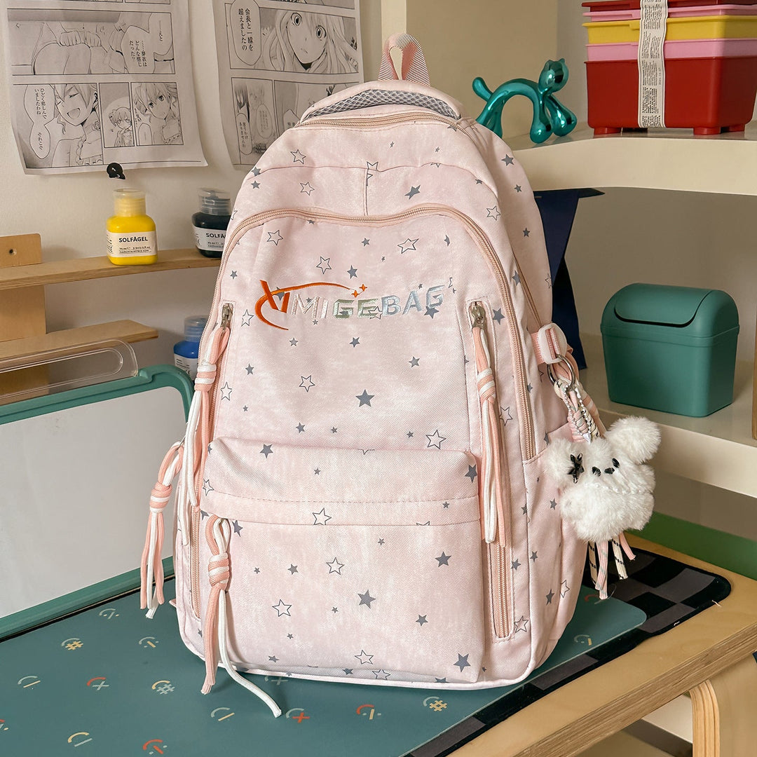 Multi-Compartment Star-Patterned School Backpack
