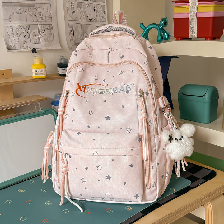 Multi-Compartment Star-Patterned School Backpack
