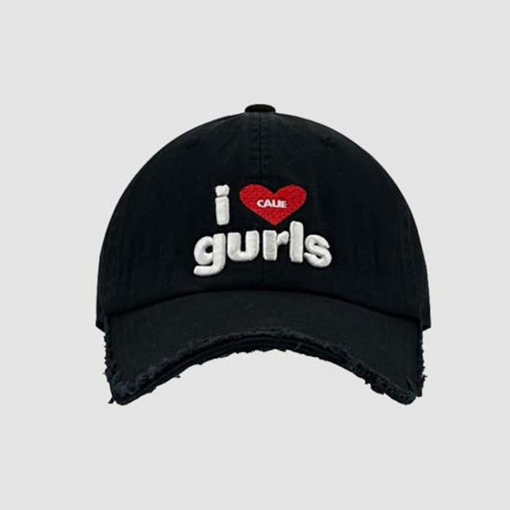 Women's Distressed Cotton Baseball Cap with Fun Embroidery Kalsten