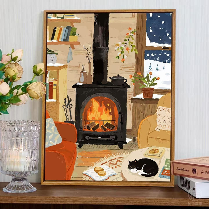 Cozy Fireplace Scene Wall Art Kalsten