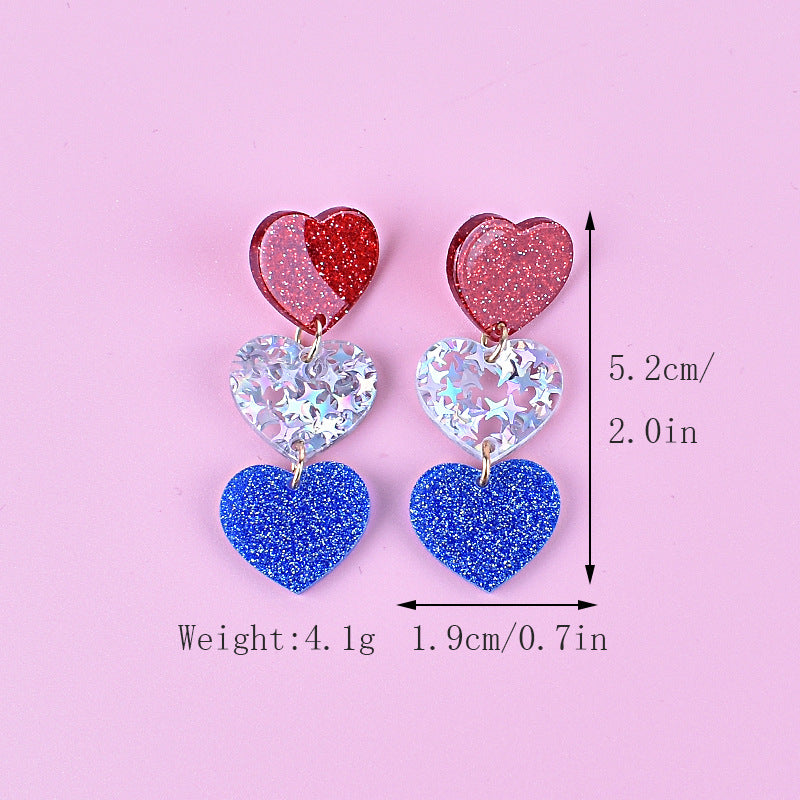 Women's long star pendant earrings made of glitter resin with three-tier chain suspension and fishhook Kalsten