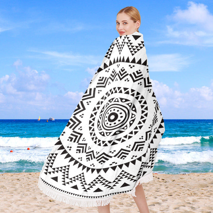 Round beach towel with colorful tropical motif Kalsten