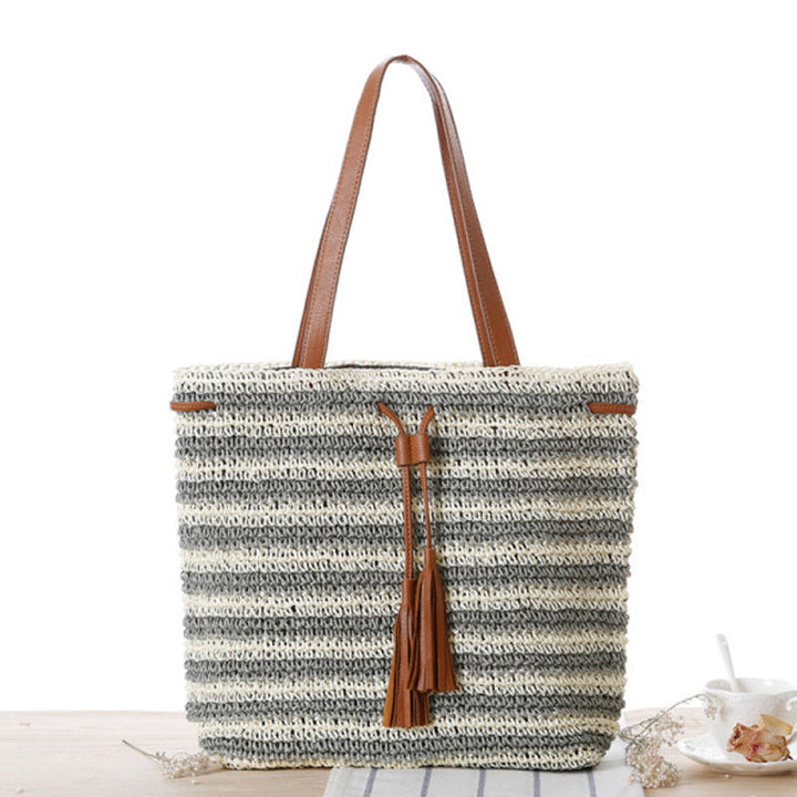 Stylish Bast Beach Bag with Leather Accents Kalsten