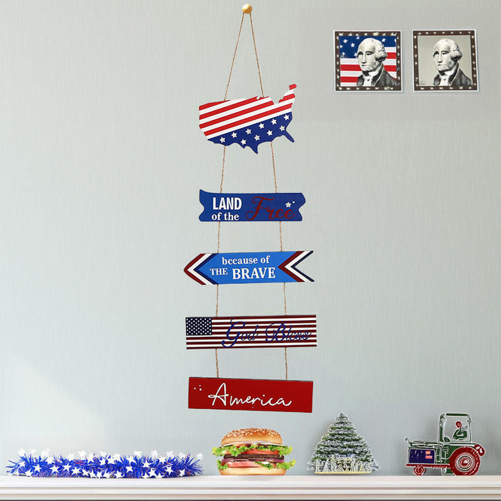 Unisex nan hanging patriotic wood wall decoration with multi-part panels and rope suspension Kalsten