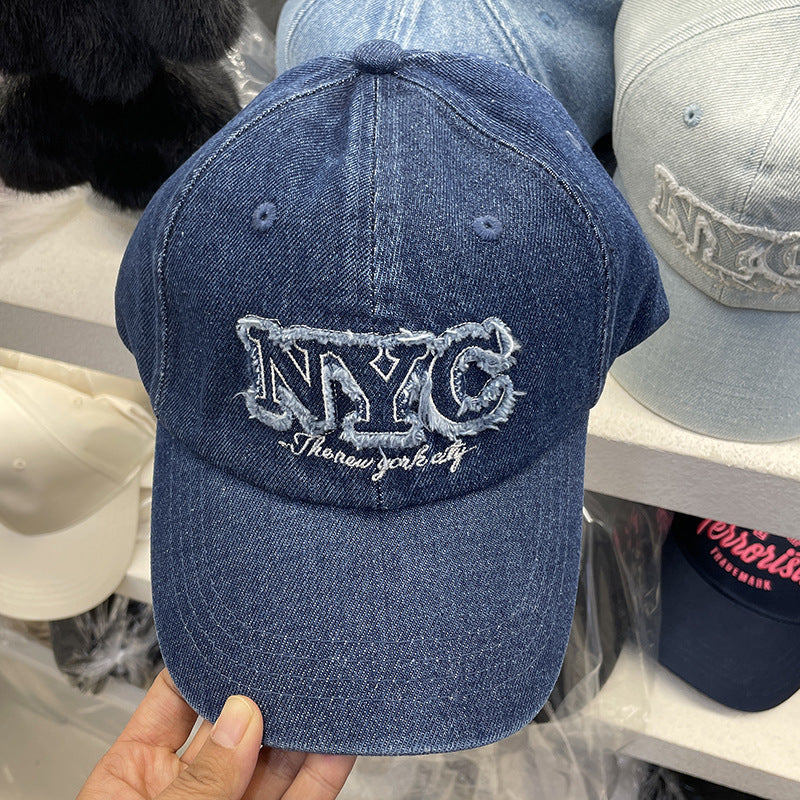 Unisex Distressed Denim Cap with NYC Embroidery Kalsten
