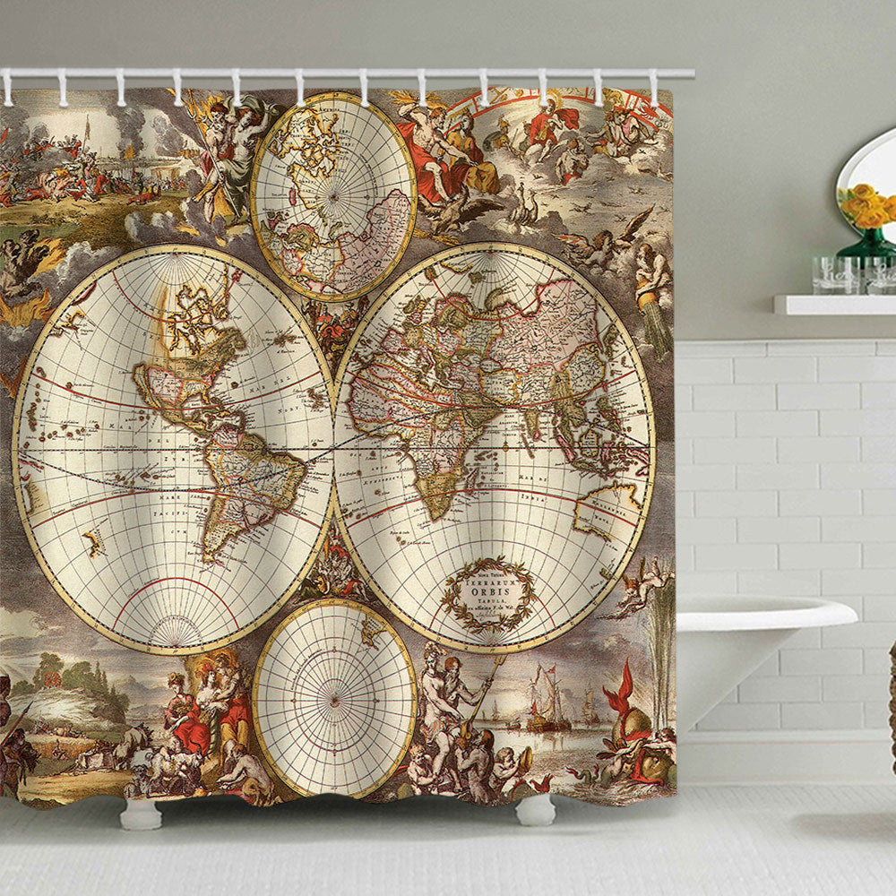 Vintage World Map Shower Curtain Kalsten