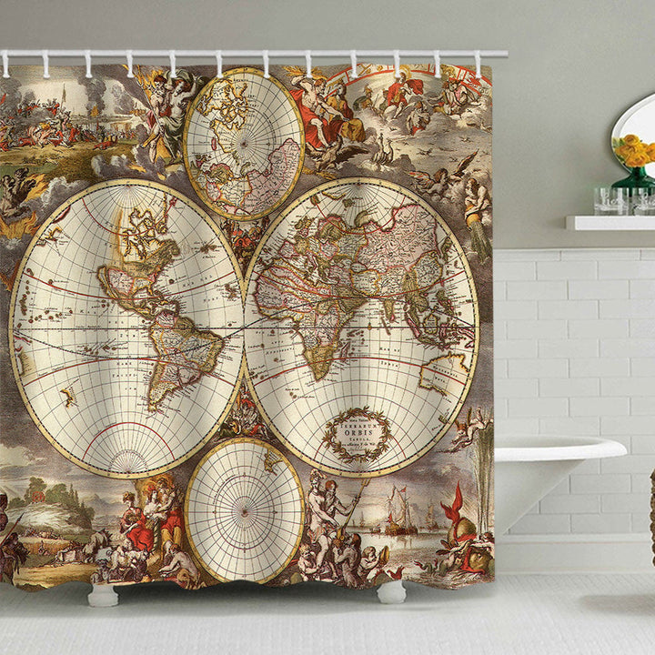 Vintage World Map Shower Curtain Kalsten