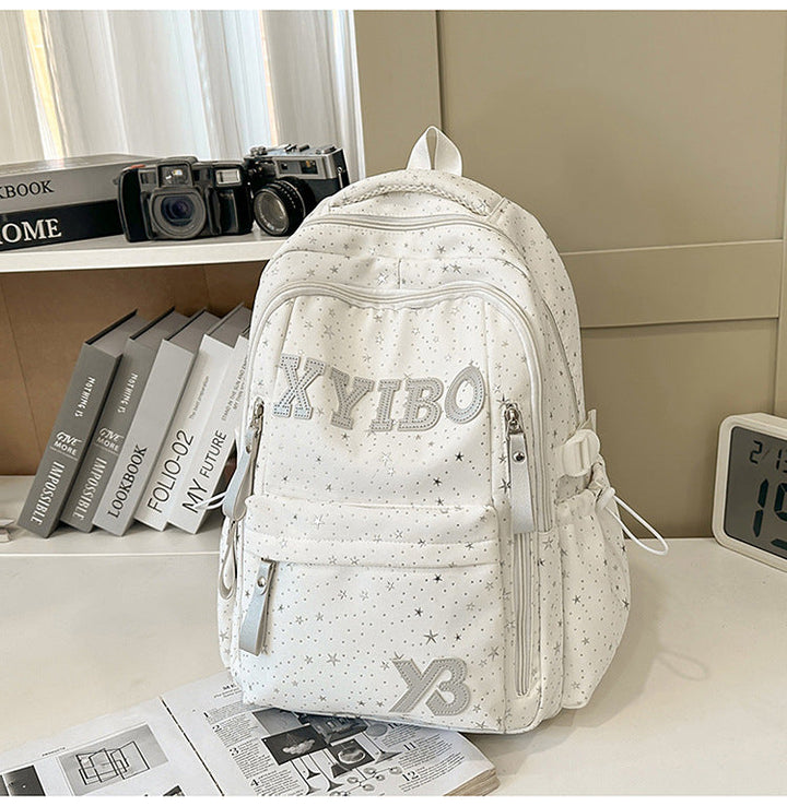 Multi-Pocket Star-Embellished School Backpack
