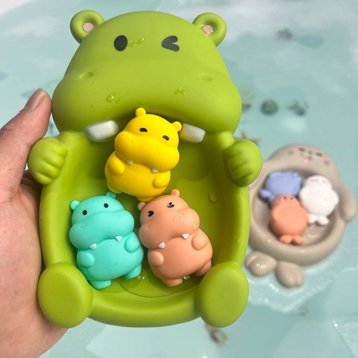 Unisex Bath Fun Toy Set with Cute Hippopotamus Figures Kalsten