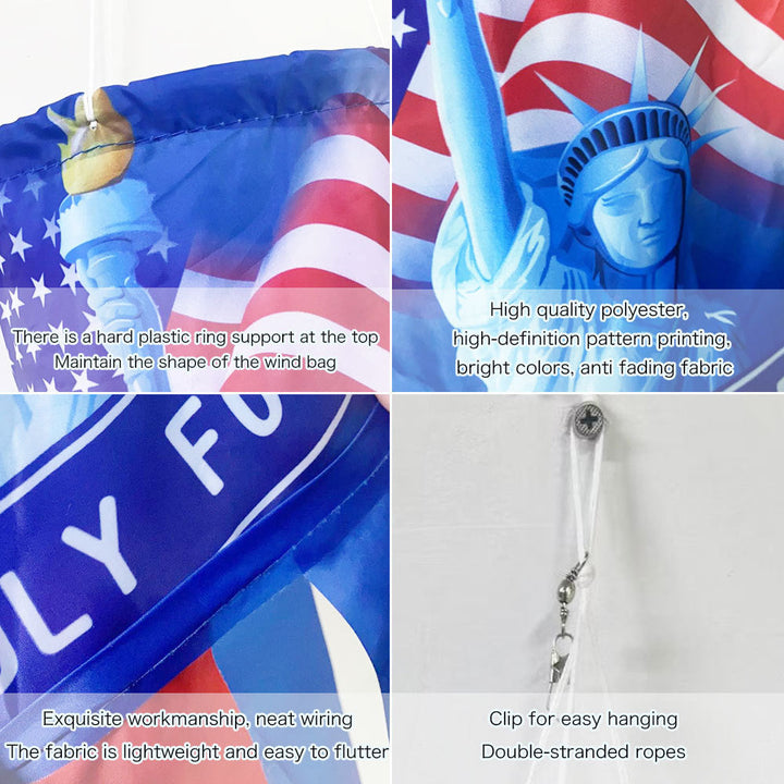 Unisex nan patriotic American flag windsock with long trailing streamers and reinforced hanging loop Kalsten