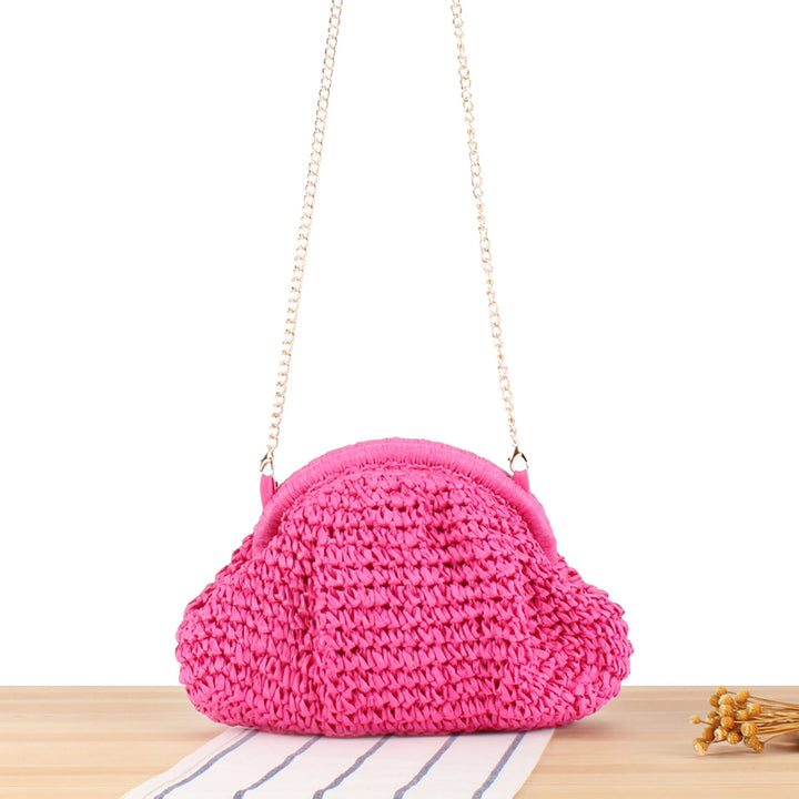 Shoulder bag made from handcrafted natural fibers with elegant chain decoration Kalsten