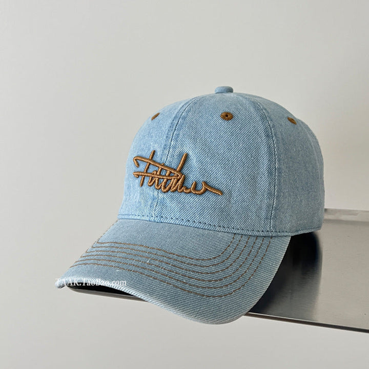 Women's Distressed Denim Embroidered Baseball Cap Kalsten