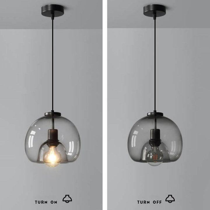 Pendant Light Glass 9.1 in Smoke Gray Adjustable Ceiling Fixture Living Room Bedroom Dining Area Modern Minimalist Hanging Lamp | Kalsten