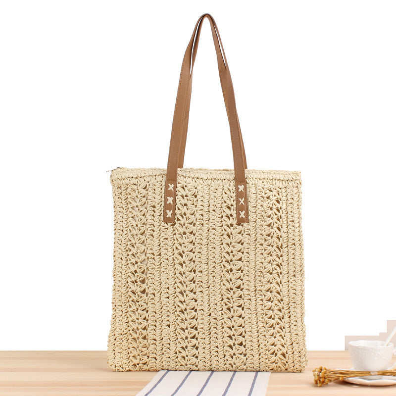 Braided summer bag with sturdy leather handles Kalsten