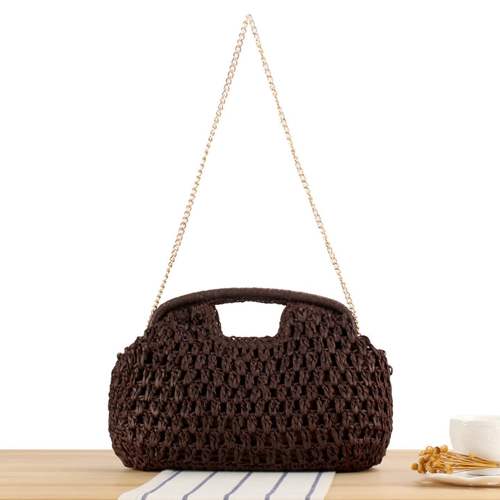 Beach Shoulder Bag Made of Natural Weave with Elegant Chain Decoration Kalsten