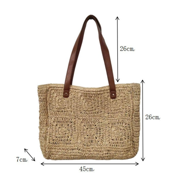 Braided jute bag with leather handles Kalsten