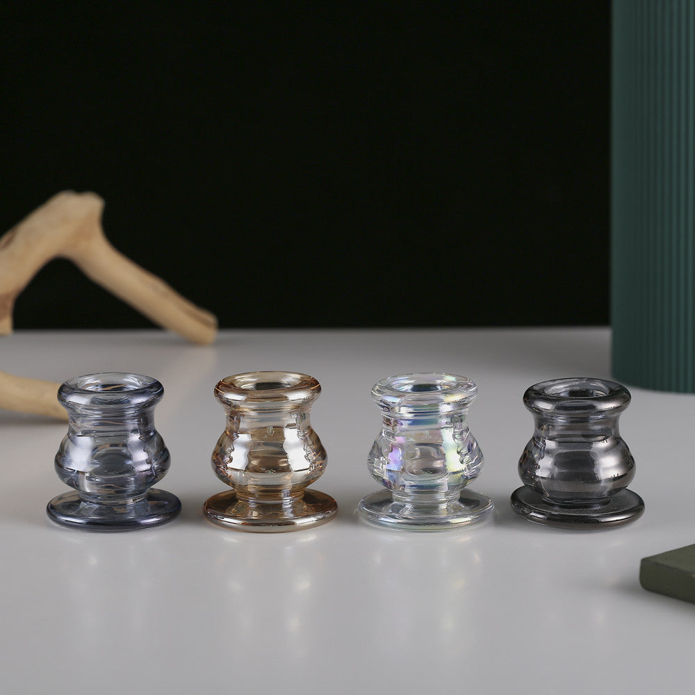 Handblown Smoky Glass Taper and Short Pillar Candle Holder Acalora
