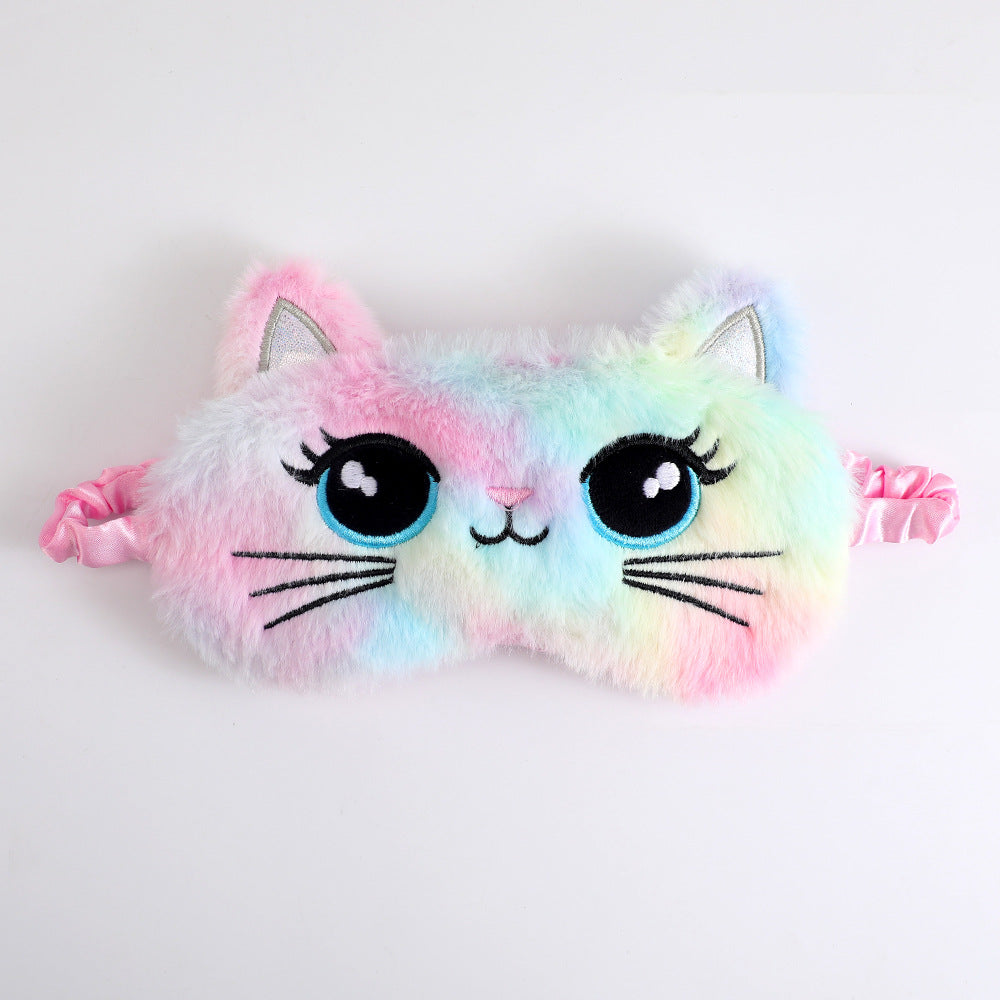 Women's cozy sleep mask in cat shape with embroidered face, soft plush ears, and adjustable satin ribbon Kalsten