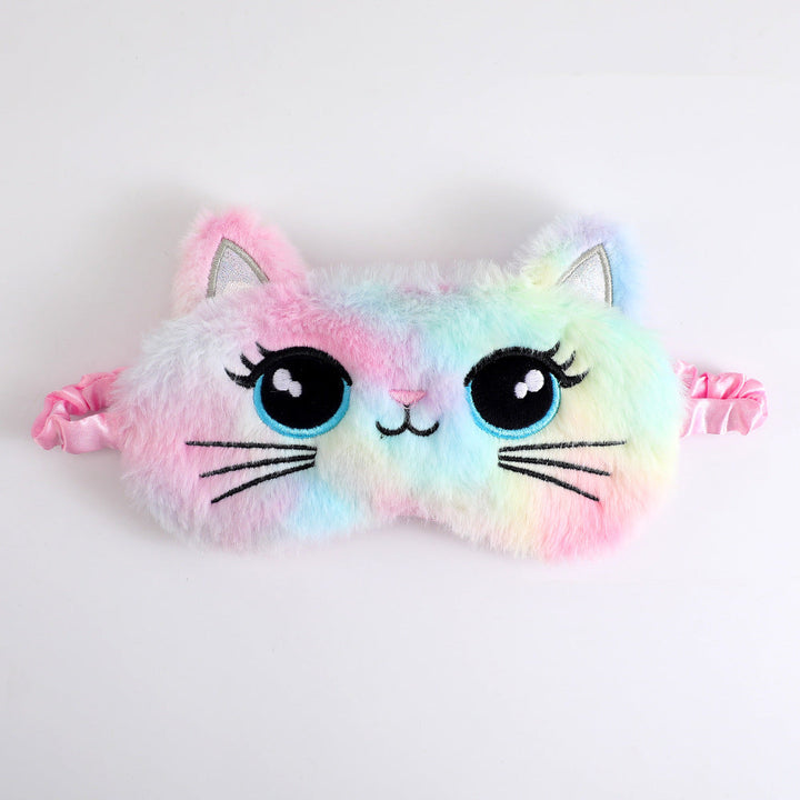 Women's cozy sleep mask in cat shape with embroidered face, soft plush ears, and adjustable satin ribbon Kalsten