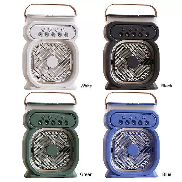 Unisex one-size portable rechargeable evaporative desktop air cooler and fan with leather carrying handle Kalsten