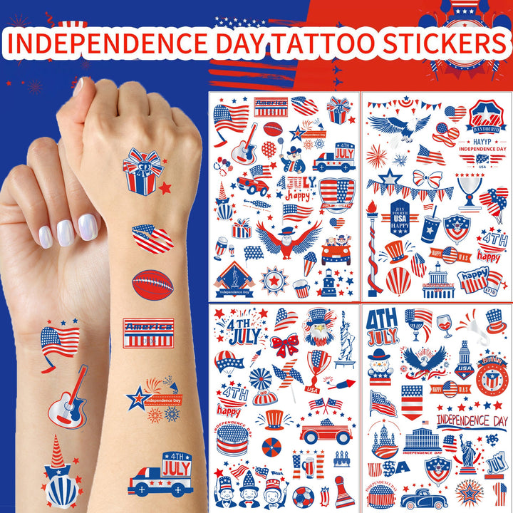 Independence Day illustrated temporary tattoo sheets with assorted patriotic icons skin-safe waterproof Kalsten