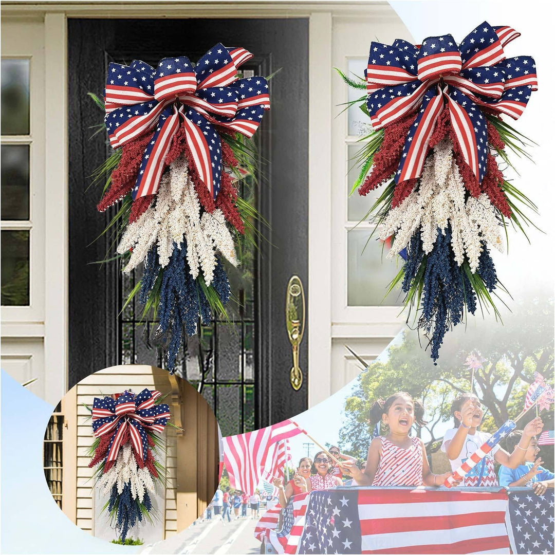 Unisex nan more patriotic door decoration swag with bow and intricate berry branches Kalsten